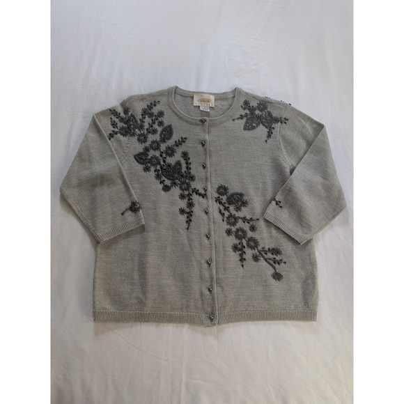 Talbots Sweaters - Talbots Petites Women's Size Small Gray Cardigan Sweater 3/4 Sleeve Button Front
